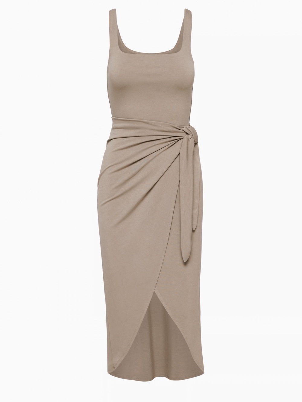 Aritzia Saturn Taupe Sleeveless Tie-Waist Midi Dress